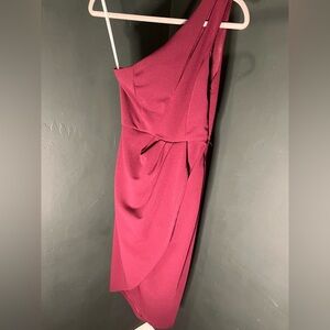 Lulu's Burgundy One-Shoulder Midi Dress